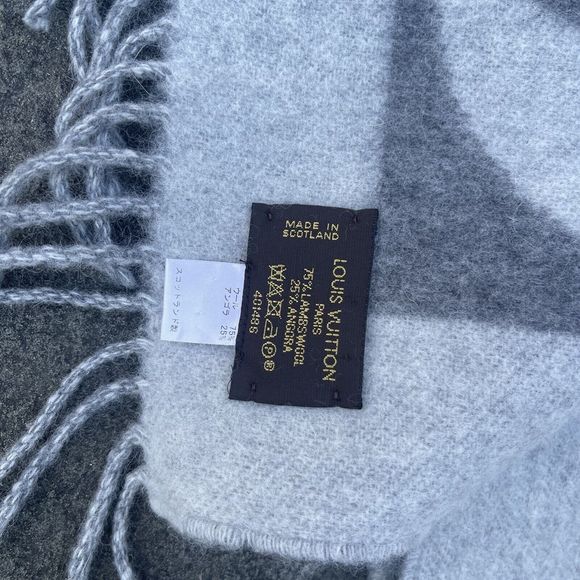 LOUIS VUITTON LV Logo Long Muffler 75% Lambswool 25% Angora Gray - Picture 3 of 7
